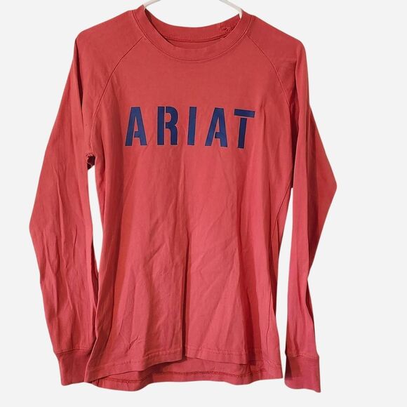Ariat Tops - Ariat Rebar Women's Orange Long Sleeve Tee Shirt Blue Spellout Logo